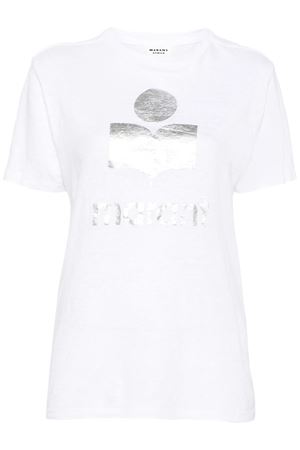T-shirt in lino tinta unita con logo MARANT ÉTOILE | TS0001FBA1N10E20WH